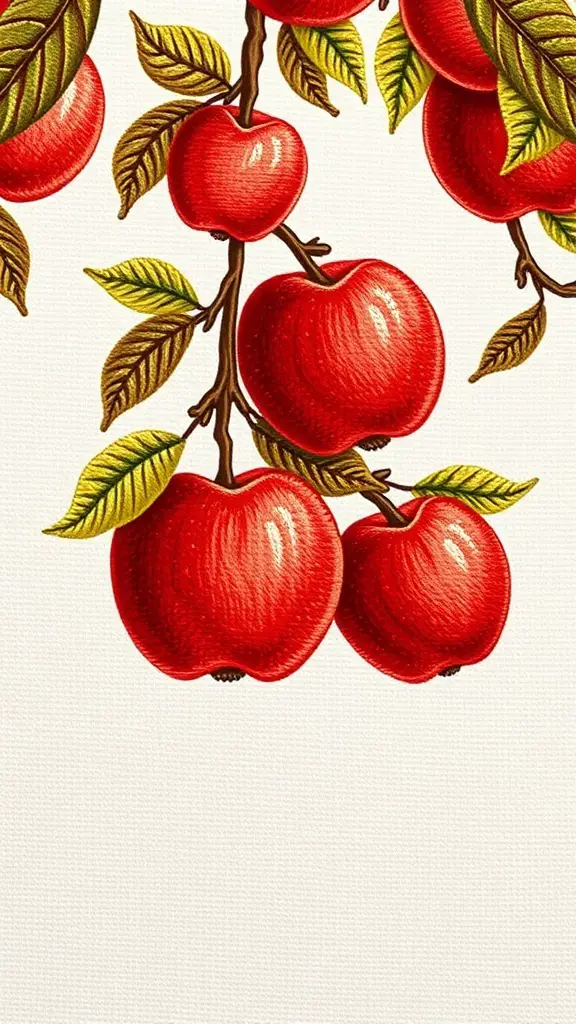 33+ Stunning Fall Embroidery Ideas to Try This Season 3 Embroidery design featuring vibrant red apples with green leaves
