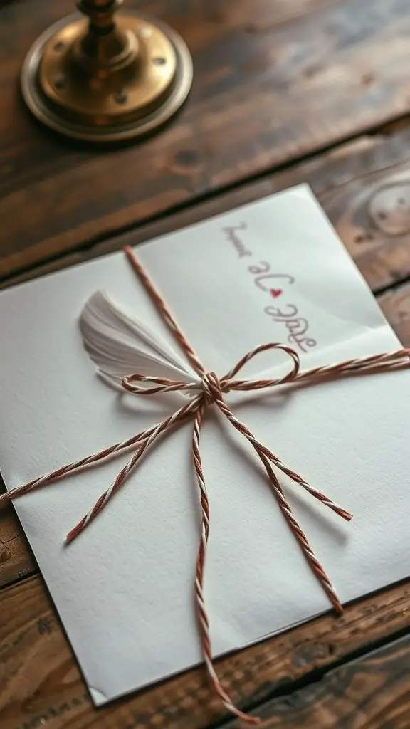25+ Thoughtful Anniversary Gifts for Her 5 A beautifully wrapped letter tied with string on a wooden table