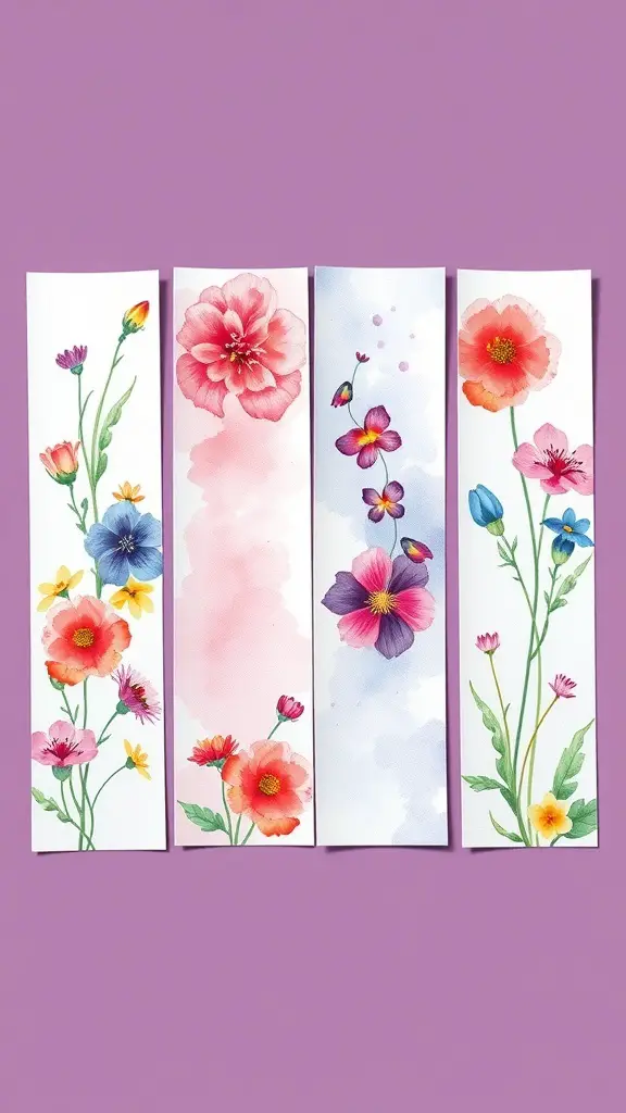 31+ Creative Bookmark Design Ideas You’ll Love 8 A collection of floral watercolor bookmarks featuring various flowers in soft colors.