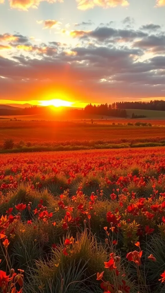 33+ Stunning Fall Embroidery Ideas to Try This Season 13 A beautiful landscape featuring a golden sunset over a field of flowers.