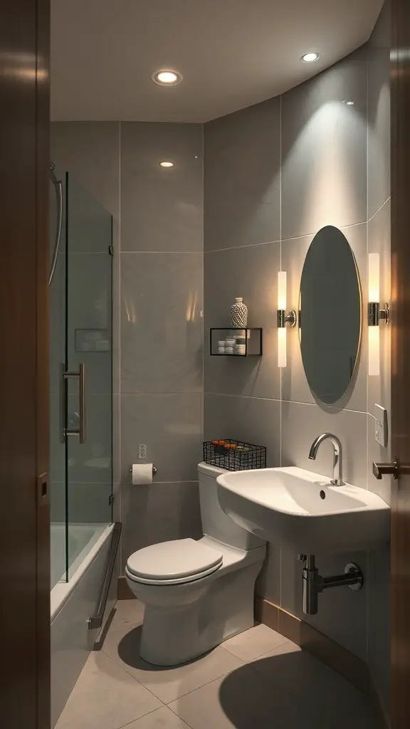 29+ Stylish Lighting Ideas to Transform Your Bathroom 3 Modern bathroom with dimmable recessed lights and sleek design.
