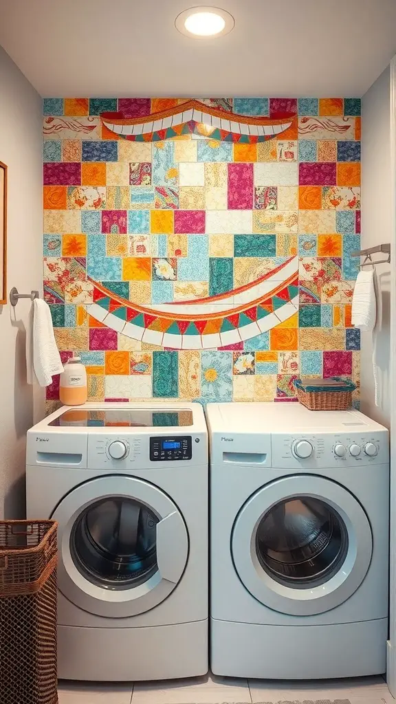 25+ Creative Bathroom Laundry Combo Ideas for Space-Saving Solutions 14 Colorful tiled backsplash in a bathroom laundry combo