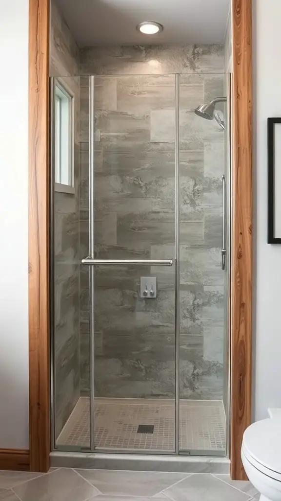 27+ Inspiring Rustic Walk-In Shower Ideas You’ll Love 3 Rustic walk-in shower with glass enclosure and wood trim