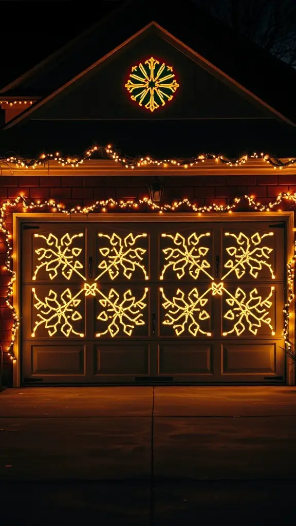 29+ Creative Garage Door Christmas Decorations You'll Love 10 Garage door decorated with Christmas lights in snowflake patterns