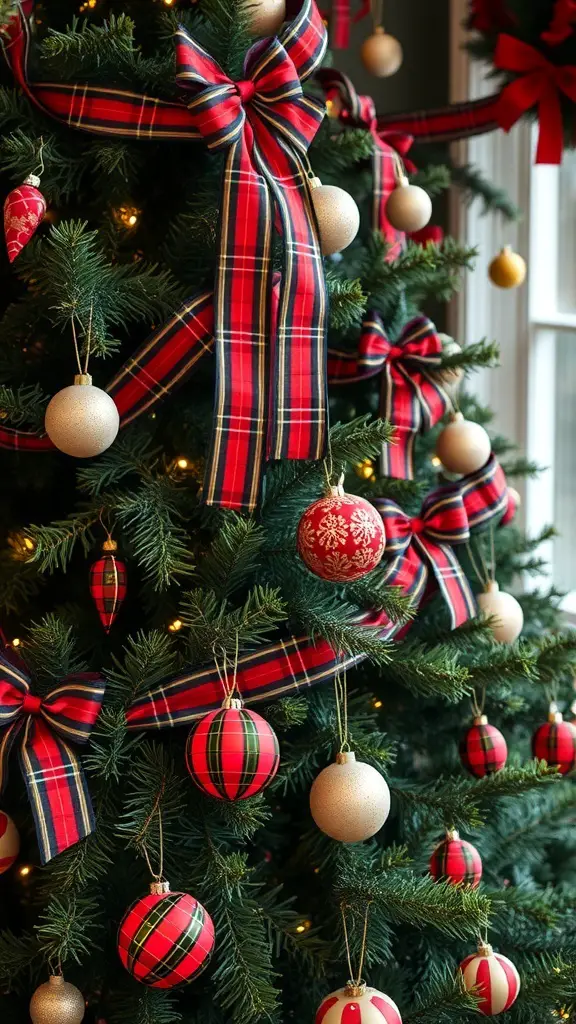 29+ Creative Christmas Tree Ribbon Decorating Ideas You’ll Love 7 Christmas tree decorated with classic tartan ribbons and ornaments