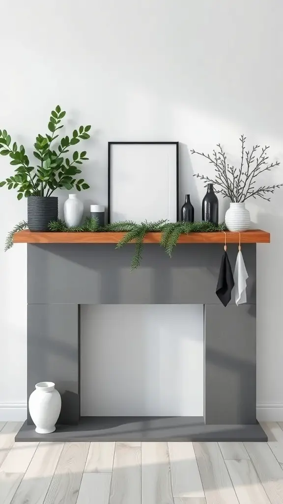 29+ Creative Christmas Mantel Decorating Ideas to Inspire Your Holiday Spirit 7 A modern minimalist Christmas mantel with greenery and simple vases.