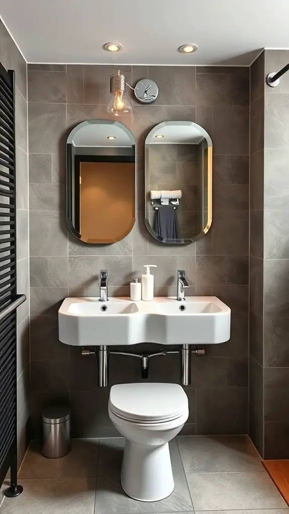 23+ Stylish Bathroom Double Sink Ideas to Enhance Your Space 8 Compact double sink in a small bathroom with modern design and mirrors