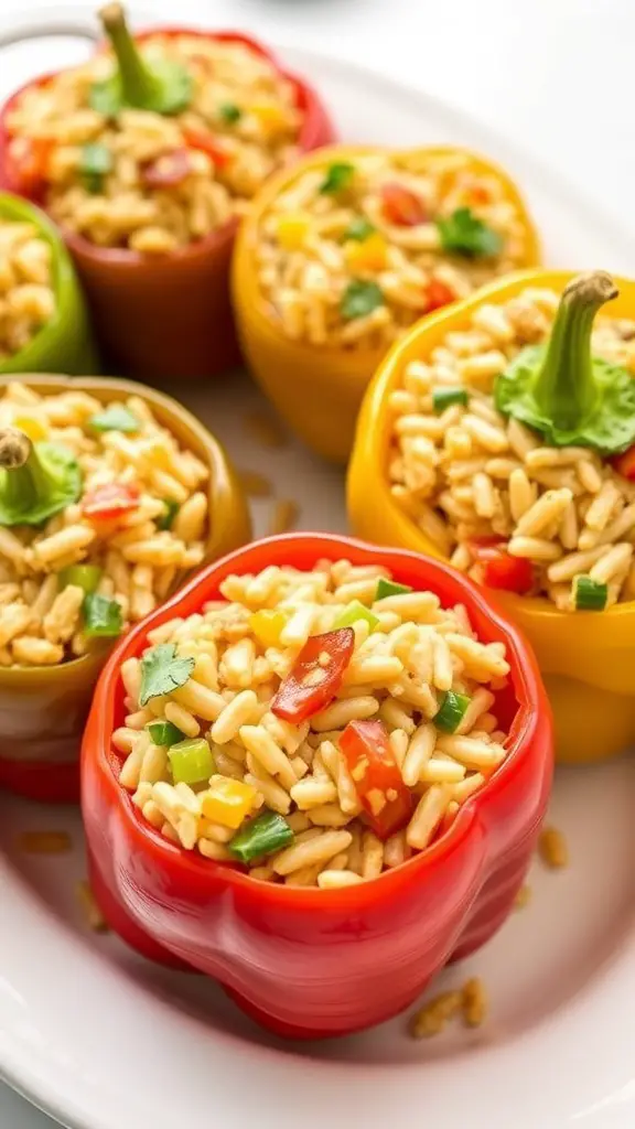 31+ Delightful Christmas Eve Food Ideas for a Festive Celebration 13 A tray of colorful stuffed bell peppers filled with rice and vegetables.