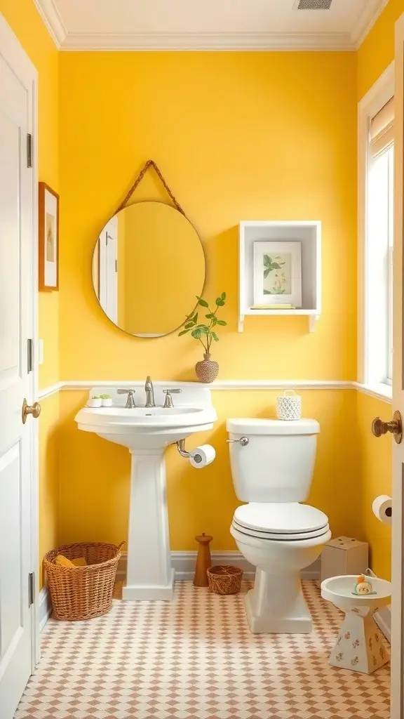 27+ Stunning Bathroom Paint Colors to Transform Your Space 12 A bright bathroom painted in sunny butter yellow with white fixtures and natural decor.