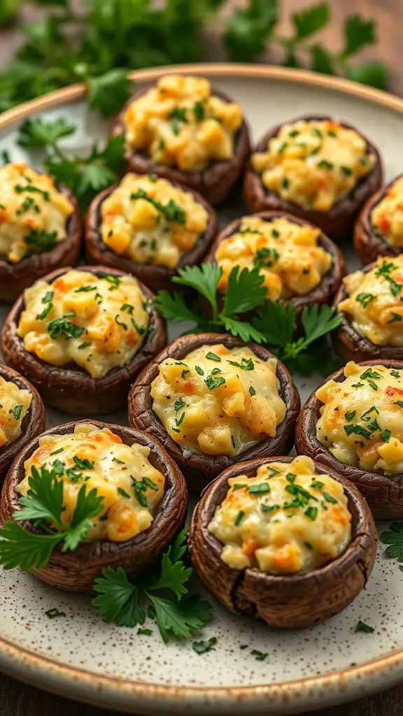 27+ Delicious Christmas Appetizers to Impress Your Guests 2 A plate of savory stuffed mushrooms topped with herbs