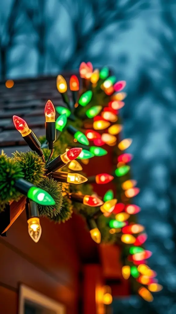 27+ Stunning Roof Christmas Light Ideas to Brighten Your Holidays 2 Colorful LED Christmas lights on a roof with greenery