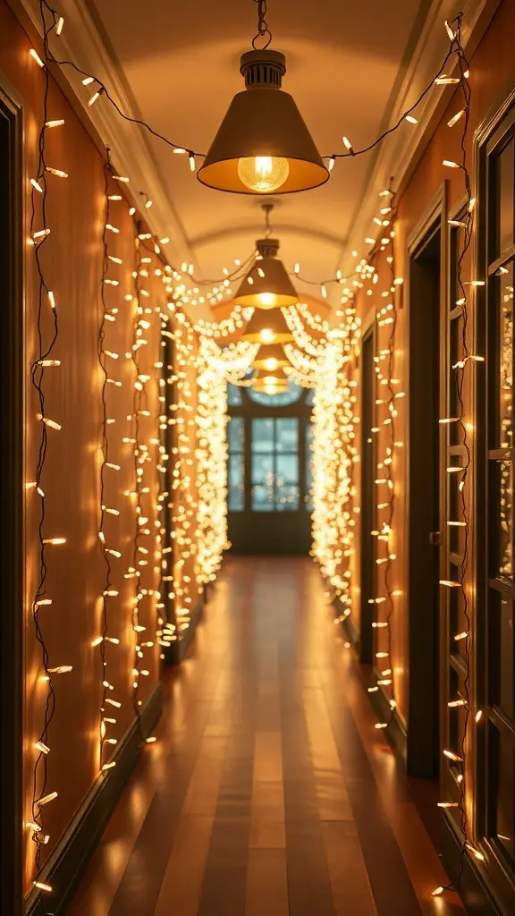 29+ Magical Hallway Christmas Light Ideas to Brighten Your Home 2 A cozy hallway decorated with twinkling fairy lights