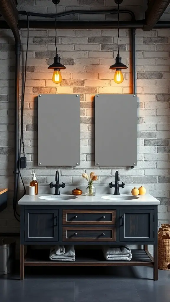 25+ Stunning Double Vanity Lighting Ideas for Your Bathroom 16 Industrial style bathroom with Edison bulb lighting and double vanity