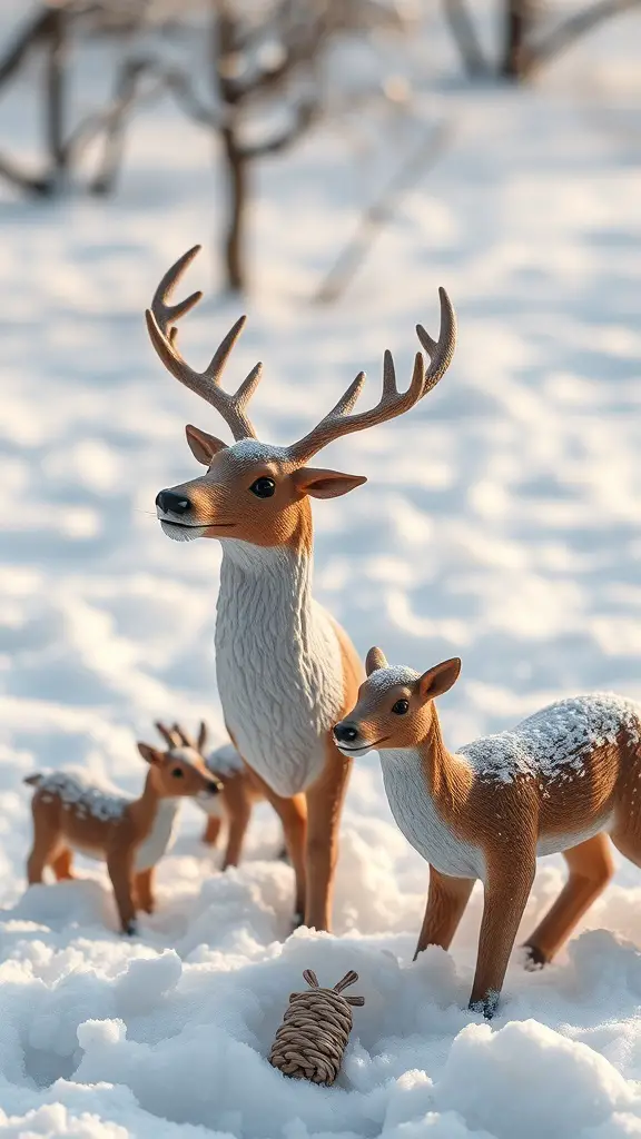 Reindeer statues in a snowy landscape