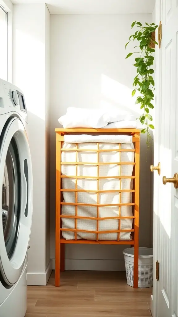 25+ Creative Wall Mounted Laundry Hamper Ideas for Space-Saving Solutions 15 Eco-friendly bamboo laundry hamper in a bright laundry room