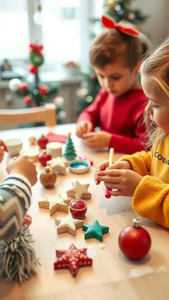 27+ Fun Christmas Activities for Kids to Enjoy This Holiday Season 3 Children making DIY Christmas ornaments at a table