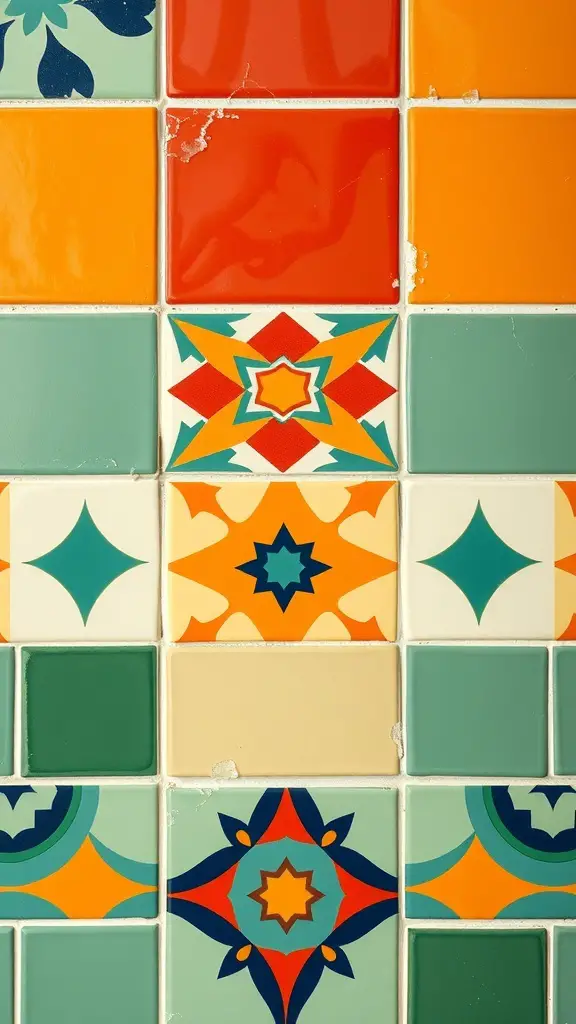29+ Creative Wall Tile Accent Strip Ideas for Stunning Interiors 2 A colorful wall tile accent strip featuring bold geometric patterns in various shapes and colors.
