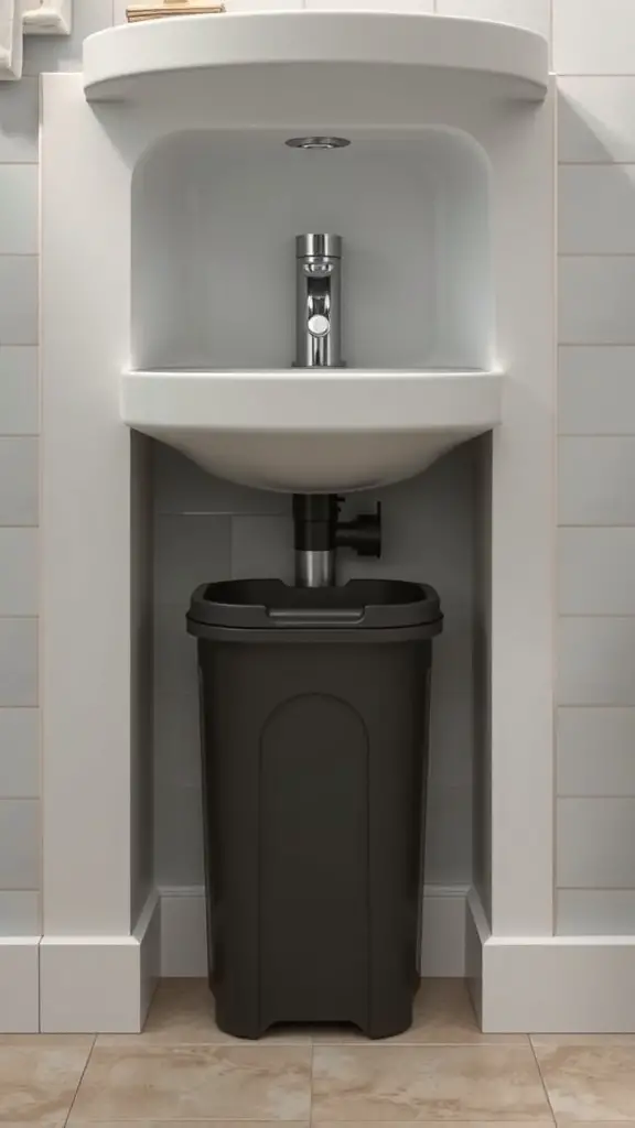 Under-sink trash can setup in a bathroom