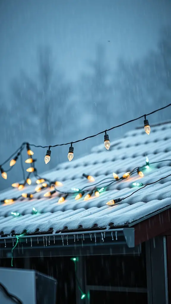 27+ Stunning Roof Christmas Light Ideas to Brighten Your Holidays 10 Colorful Christmas lights on a snowy rooftop