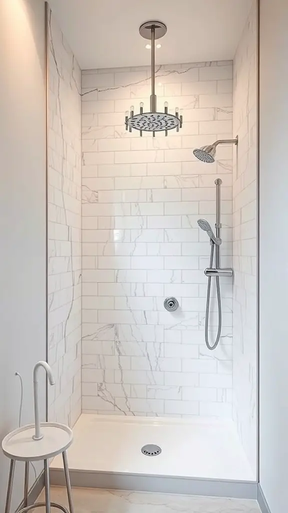 25+ Inspiring Small Walk-In Shower Ideas to Maximize Your Space 2 Modern corner shower with marble tiles and a stylish showerhead
