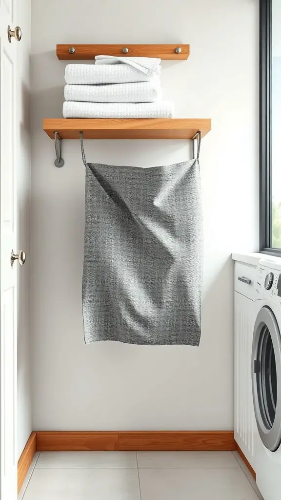 25+ Creative Wall Mounted Laundry Hamper Ideas for Space-Saving Solutions 2 Stylish fabric laundry hamper with wooden frame and stacked towels
