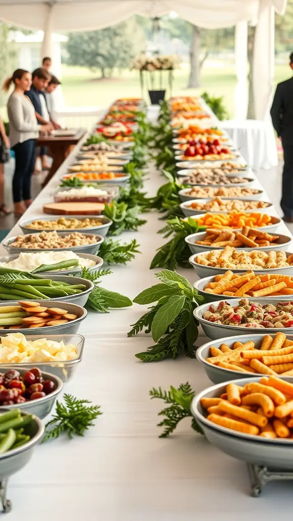 A grazing table filled with various snacks and dishes for a gathering.