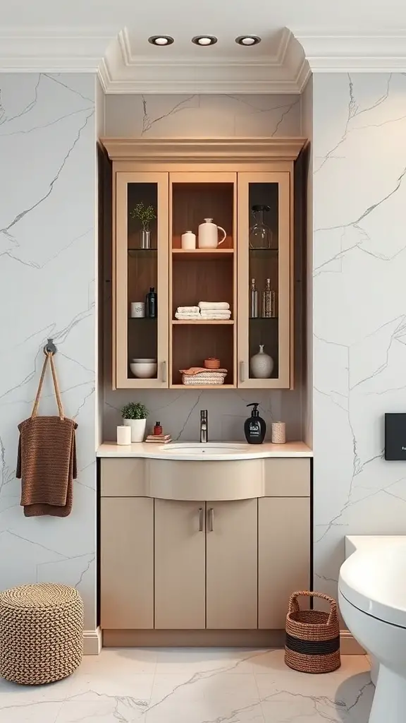 25+ Stylish Bathroom Corner Cabinets for Every Space 2 Stylish bathroom corner cabinet with glass doors and modern sink
