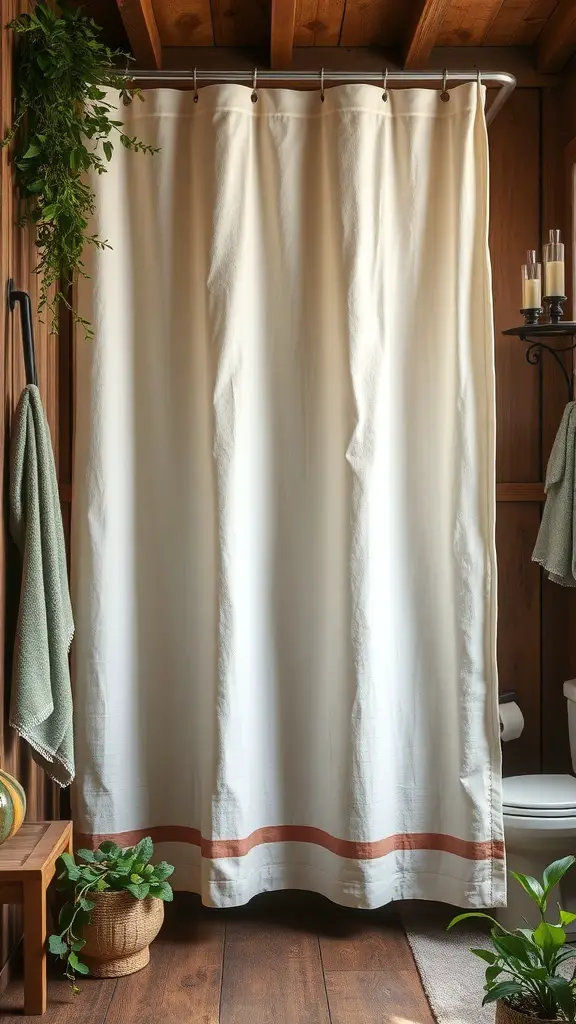 25+ Stunning Boho Shower Curtain Ideas for a Unique Bathroom Decor 13 Natural linen shower curtain in a cozy bathroom setting