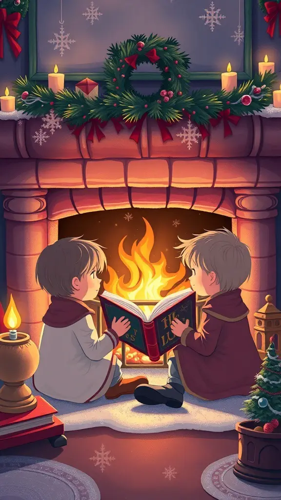 25+ Magical Nutcracker Christmas Decorations You Need This Holiday Season 2 Two children reading a storybook by a fireplace decorated for Christmas