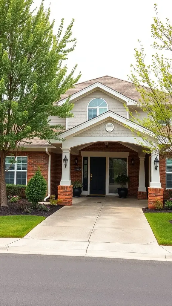 25+ Stylish Carport Ideas to Enhance Your Garage Front 2 A beautiful home with a carport in front of a garage, surrounded by greenery.