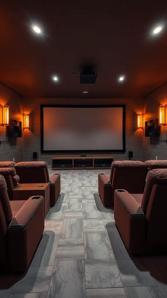 23+ Creative Garage Conversion Ideas for Your Home 2 A cozy home theater setup in a garage with comfortable seating and a large screen.