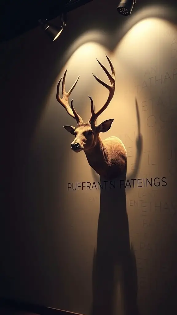 27+ Stunning Deer Mount Wall Arrangements for Every Home 2 A deer mount highlighted by spotlights on a wall.