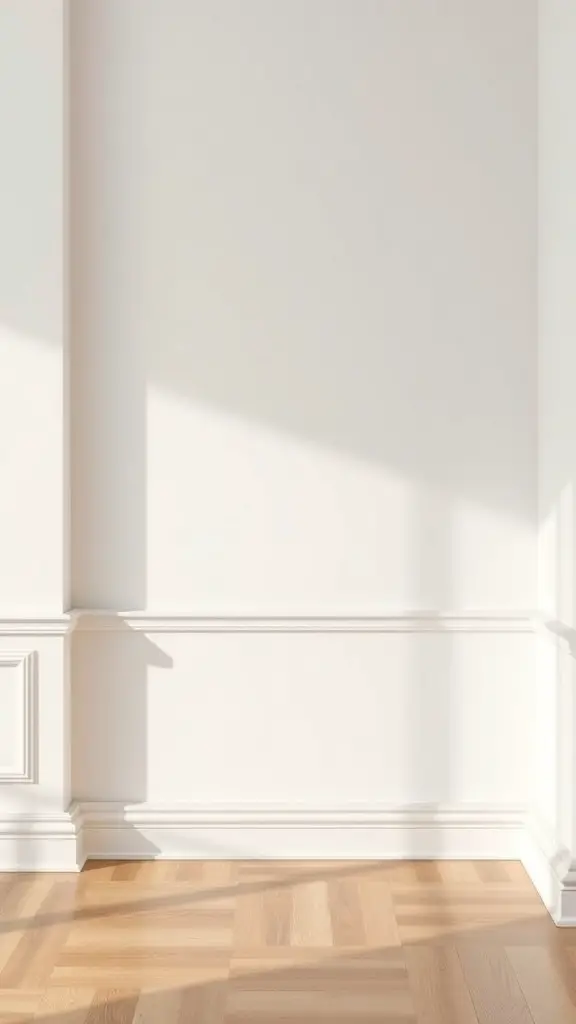 27+ Stunning Wall Molding Ideas to Transform Your Space 2 A minimalist room with simple white baseboards and wooden flooring.