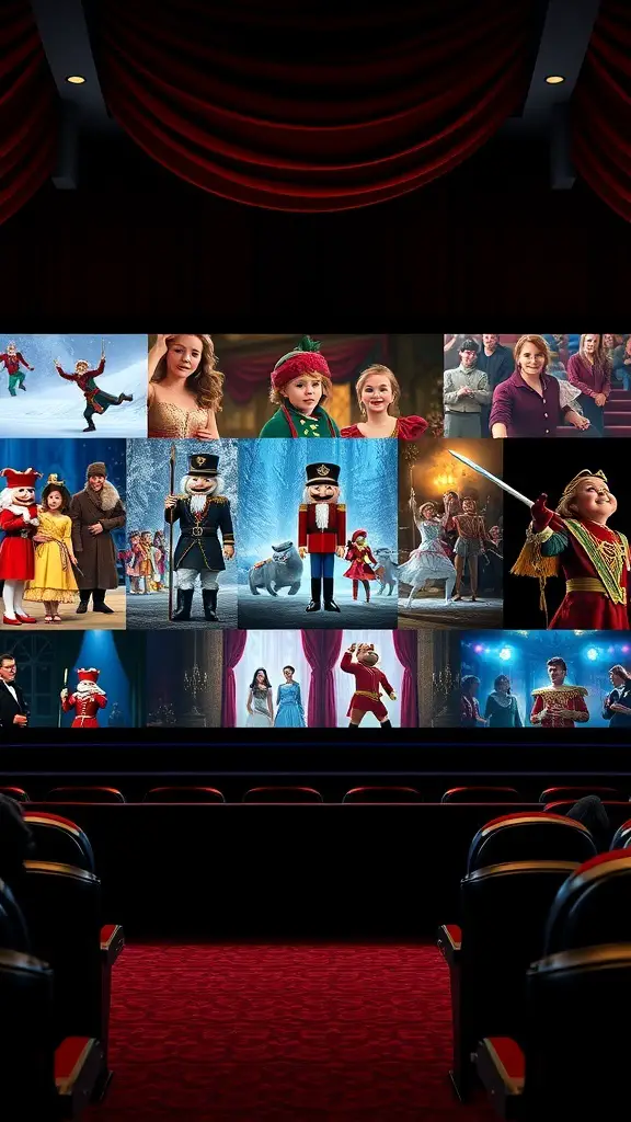 25+ Magical Nutcracker Christmas Decorations You Need This Holiday Season 10 A collage of scenes from various Nutcracker movie adaptations, featuring characters in colorful costumes and magical settings.