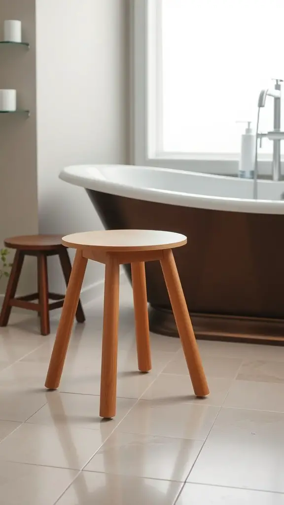 27+ Chic Bathroom Stool Styling Ideas to Elevate Your Space 11 A modern bathroom stool with built-in footrest next to a bathtub.