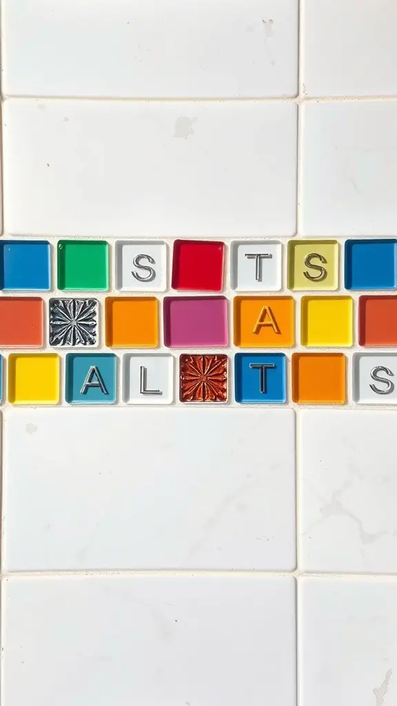 29+ Creative Wall Tile Accent Strip Ideas for Stunning Interiors 5 Colorful glass tile inserts arranged in a playful pattern