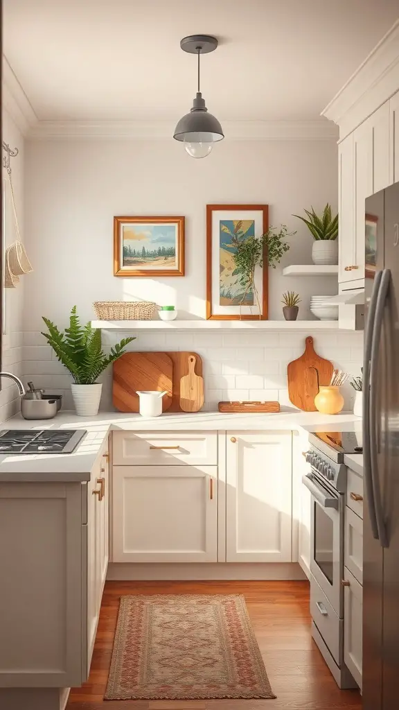 29+ Warm Neutral Kitchen Ideas to Transform Your Space 14 Warm neutral kitchen with decor elements like plants, artwork, and wooden utensils.