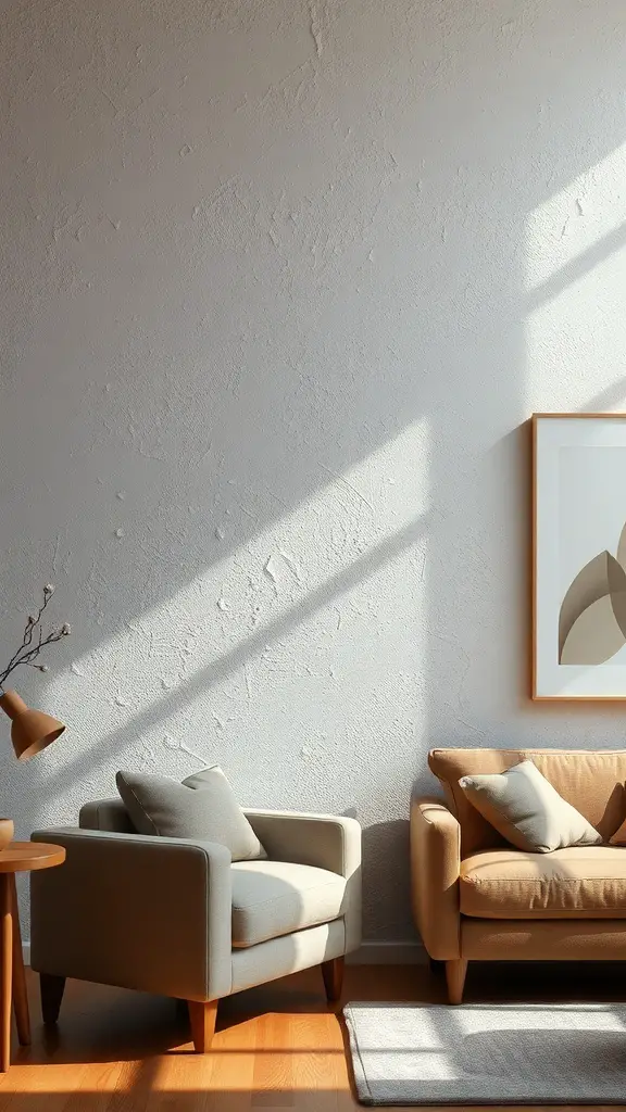 27+ Stunning Wall Paint Designs to Transform Your Space 7 A cozy living room with a textured wall and modern furniture