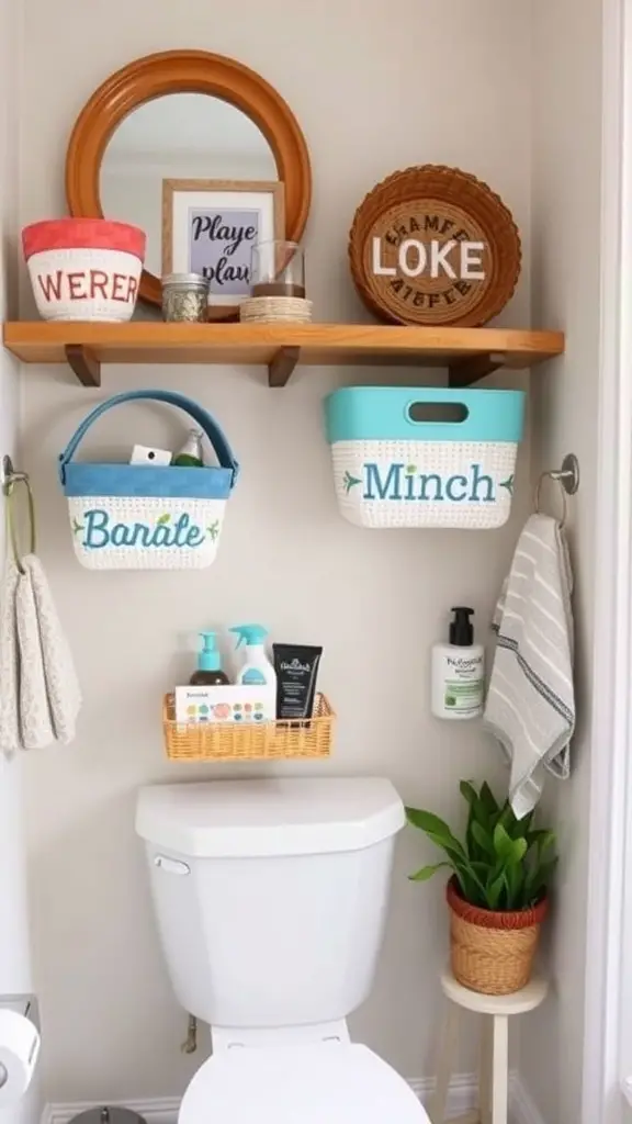 25+ Stylish Bathroom Wall Basket Ideas for Every Space 12 Colorful DIY painted baskets for bathroom organization