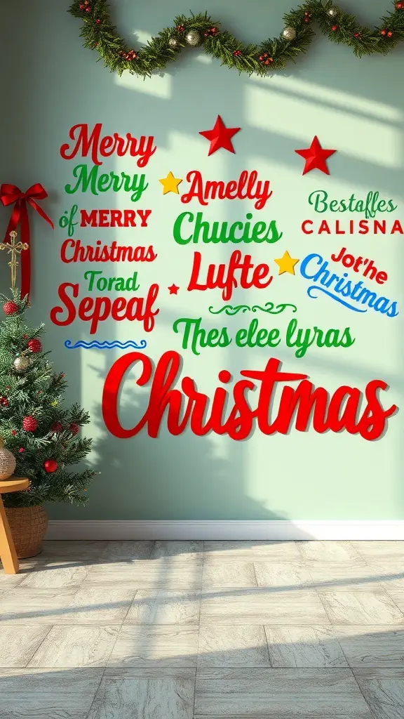 27+ Stunning Christmas Wall Art Ideas for a Festive Home 6 Colorful Christmas typography wall art with phrases like 'Merry Christmas' and festive designs.