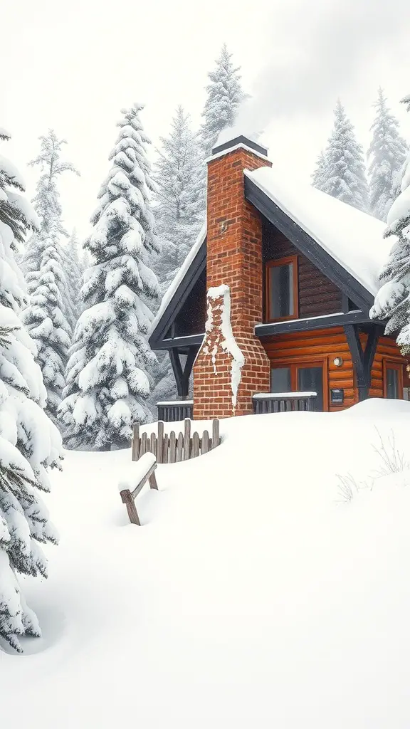29+ Cozy Cabin Trip Ideas for Your Perfect Getaway 4 A cozy cabin in a snowy landscape surrounded by pine trees.