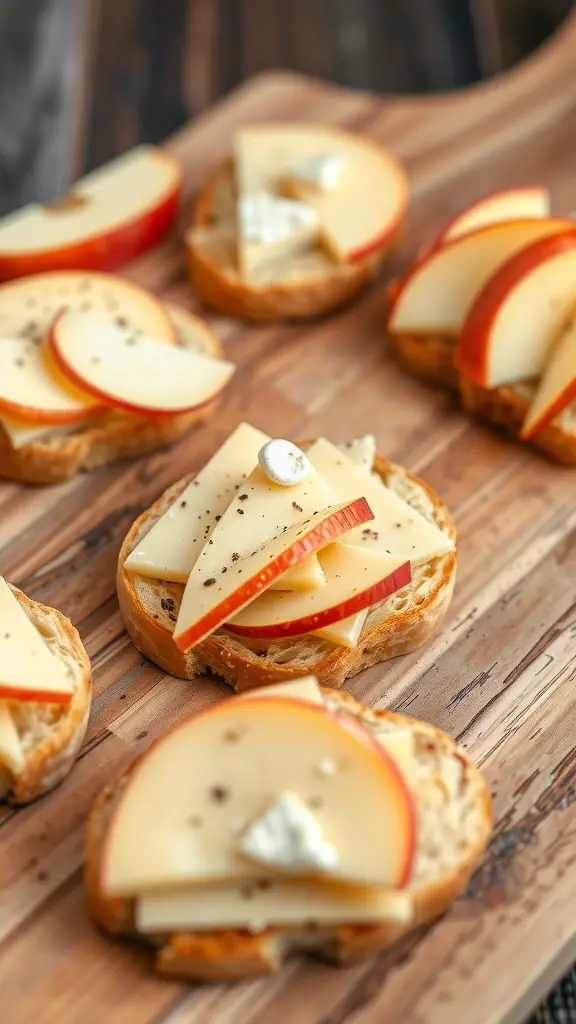 29+ Delicious Thanksgiving Appetizers to Impress Your Guests 10 Apple and Cheddar Crostini on a wooden board