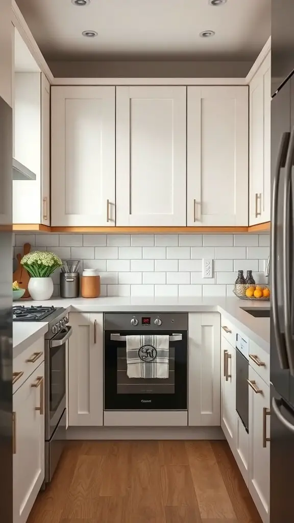 27+ Stylish Slim Shaker Cabinets for Your Dream Kitchen 13 A small kitchen featuring slim shaker cabinets, modern appliances, and a clean design.