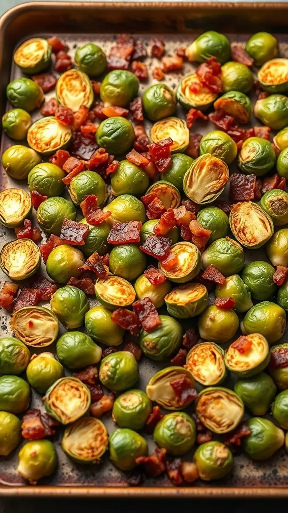 25+ Delicious Thanksgiving Dinner Ideas You Need to Try 12 Maple roasted Brussels sprouts with bacon on a baking sheet