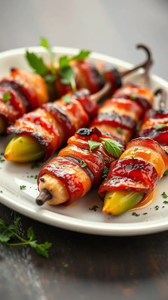 29+ Delicious Thanksgiving Appetizers to Impress Your Guests 16 A plate of bacon-wrapped jalapeño poppers garnished with parsley