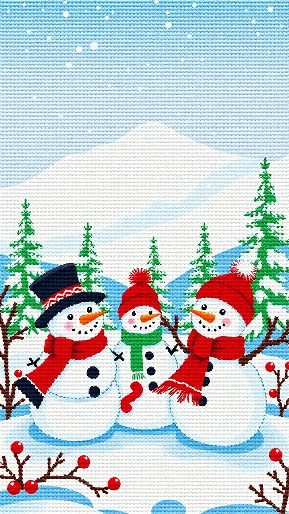 27+ Festive Christmas Cross Stitch Patterns to Brighten Your Holiday Season 14 Cross stitch design of a snowman family in a snowy landscape