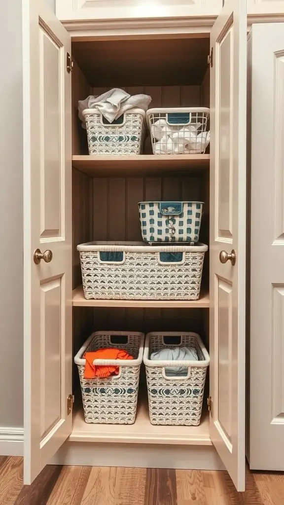 25+ Stunning Laundry Room Cabinet Ideas for a Chic and Organized Space 9 Laundry room cabinet with pull-out baskets for organization