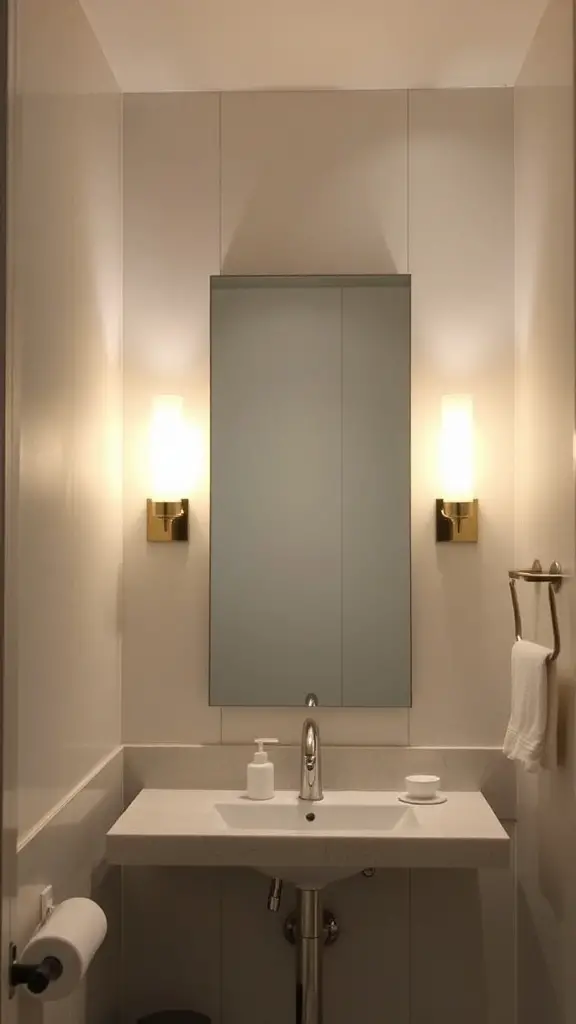 29+ Stylish Lighting Ideas to Transform Your Bathroom 15 A bathroom with wall-mounted sconces providing warm lighting beside a mirror.