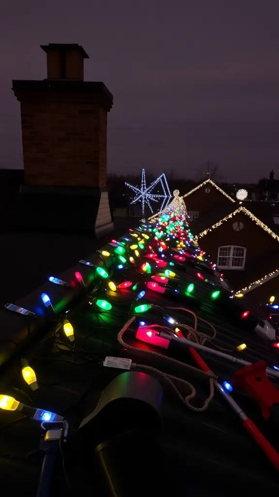 27+ Stunning Roof Christmas Light Ideas to Brighten Your Holidays 5 Person installing Christmas lights on a snowy roof