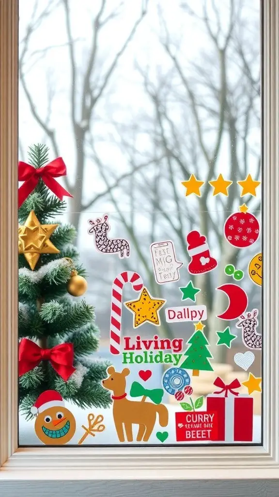 23+ Stunning Christmas Window Decorations to Brighten Your Home 14 Colorful Christmas window decorations with stickers of trees, reindeer, and holiday messages.